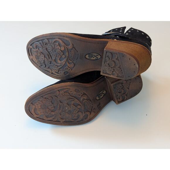 NWOT Sofft Allene II Suede Leather Black Studded Cowboy Boots Bootie Side Zip 6M - Picture 9 of 9